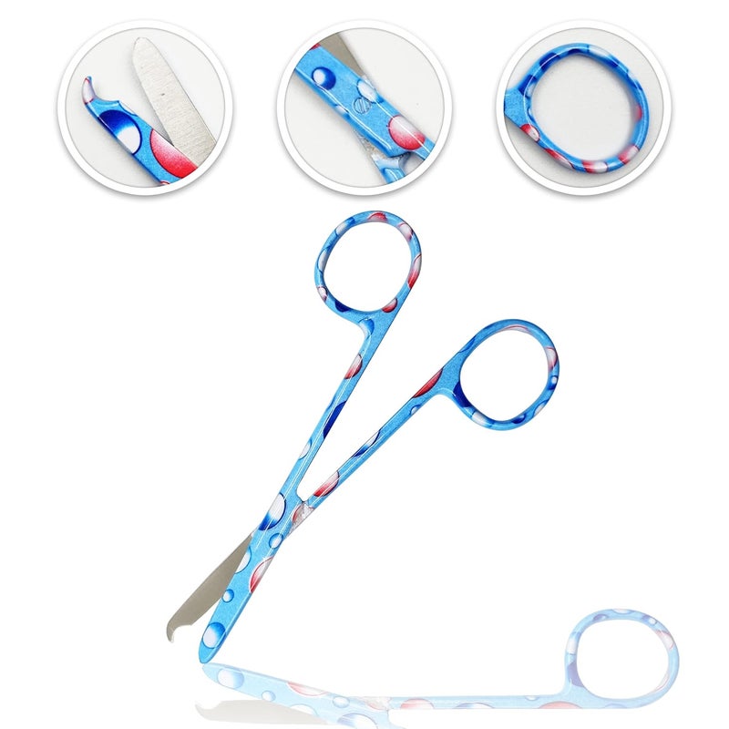 CYNAMED Suture Stitch Scissors 4.5" with Crescent Delicate Hook- Perfect for Suture Removal, First Aid, EMS Training and More Premium Quality Instrument- Stainless Steel (Bubbles, Blue) - Image 2